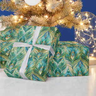 Create Your Own Golden Vintage Peacock Feathers Wrapping Paper