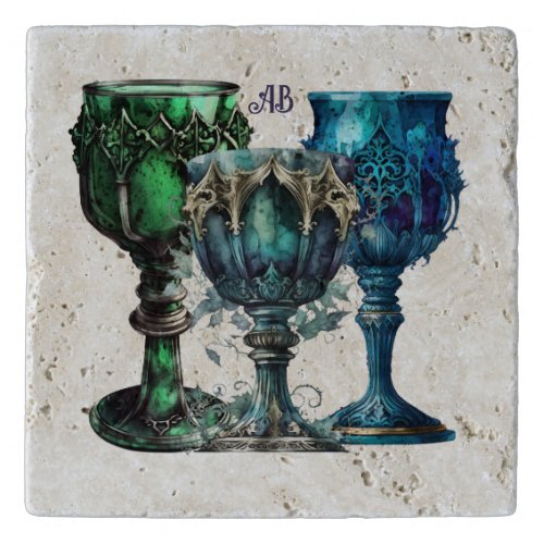 Create Your Own Gothic Blue  Green Chalices Trivet