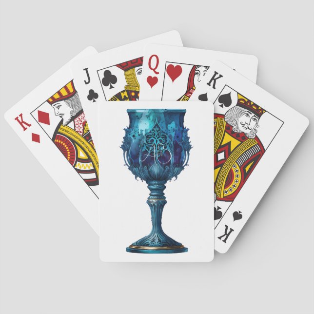 Create Your Own Gothic Blue Stone Chalice Poker Cards (Back)