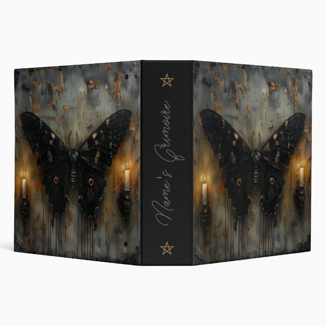 Create Your Own Gothic Candle Lit Black Moth Grey 3 Ring Binder (Background)