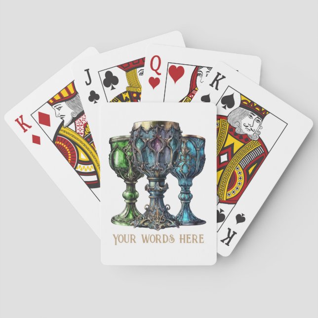 Create Your Own Gothic Green & Blue Chalices Poker Cards (Back)