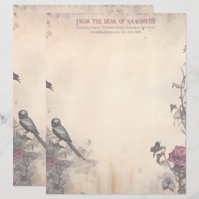 Create Your Own Gothic Raven Roses Stationery (Front/Back)