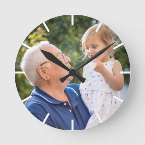 Create Your Own  Grandpa Grandchild One Photo Round Clock