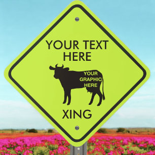 Create Your Own Graphic Neon Yellow Green Crossing Metal Sign