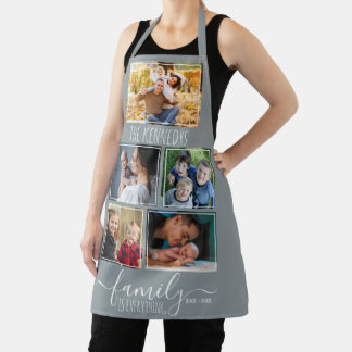 Create Your Own Gray 5 Photo Family Quote Name Apron