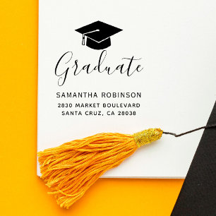 Create Your Own Gray Graduation Cap Return Address Self-inking Stamp