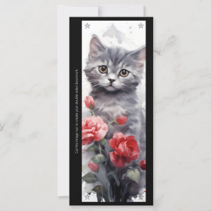 Create Your Own Gray Kitten Red Rose Bookmark Card