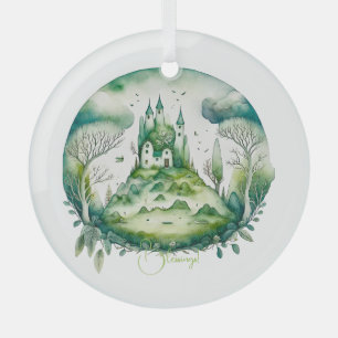 Create Your Own Green Fantasy Castle Landscape Glass Ornament