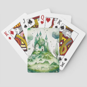 Create Your Own Green Fantasy Castle Landscape Poker Cards