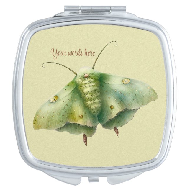 Create Your Own Green Fantasy Moth Compact Mirror (Front)
