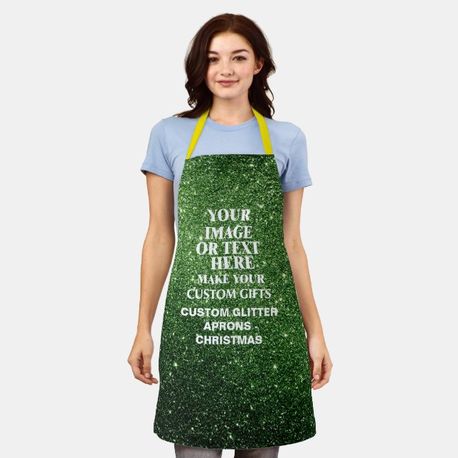 Create Your Own Green Glitter Custom Christmas Apron (Worn)
