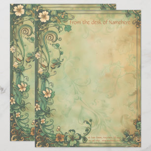 Create Your Own Green Gold Lucky Clover Letterhead