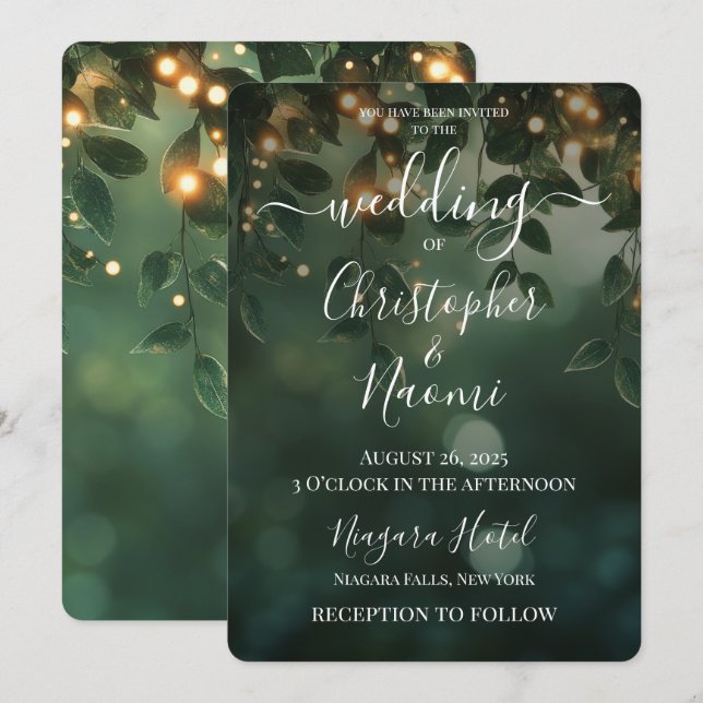 Create Your Own Green Leaves & Lights Invitation (Front/Back)