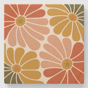 Create Your Own Groovy Retro Gerbera Daisy Florals Stone Coaster