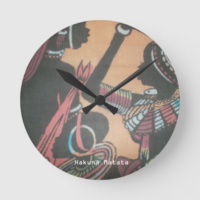 Create Your Own Hakuna Matata Masai Girly pretty Round Clock (Front)