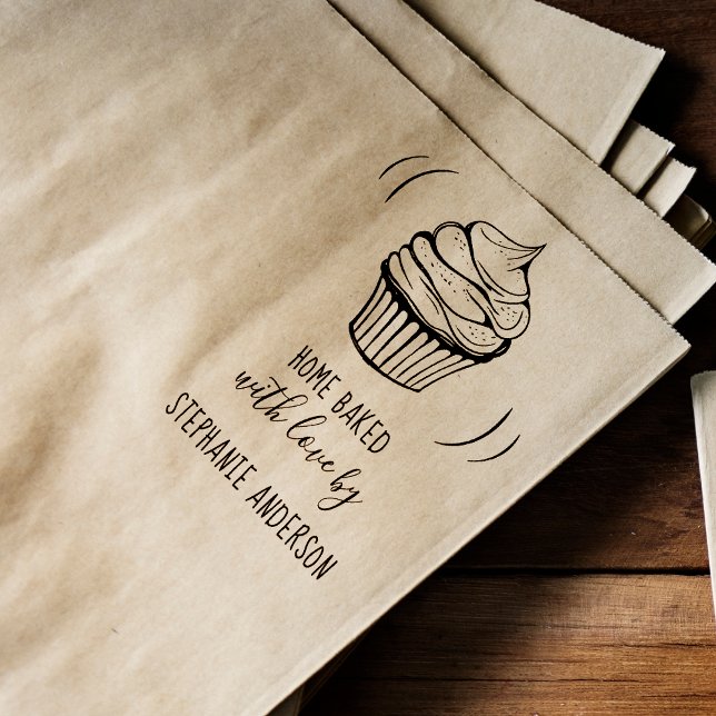 Create Your Own Hand-drawn Cupcake Home Baked Wood Rubber Stamp (Creator Uploaded)