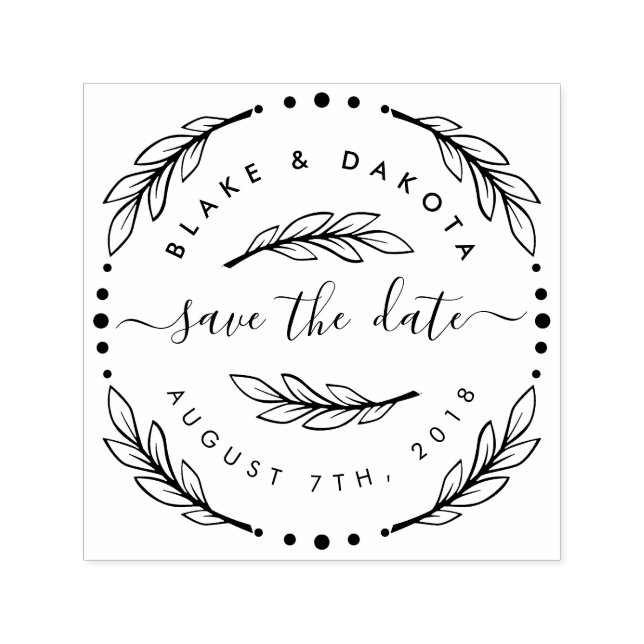 Create Your Own Hand Drawn Wreath Save The Date Self-inking Stamp (Design)
