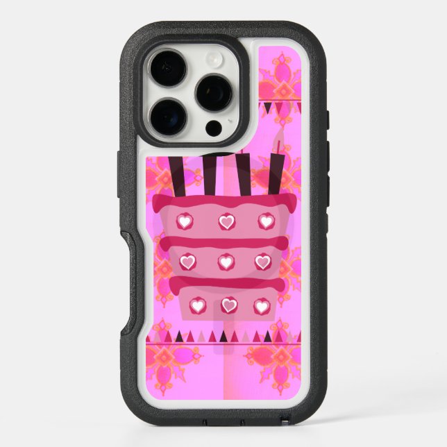 Create your own Happy Birthday Baby Pink Cake art Otterbox iPhone Case (Back)