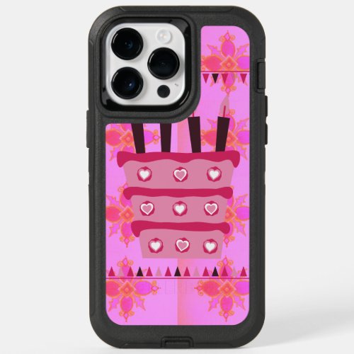 Create your own Happy Birthday Baby Pink Cake art OtterBox iPhone 14 Pro Max Case