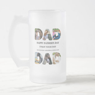 Create your own Happy fathers day 6 photo collage Frosted Glass Beer Mug