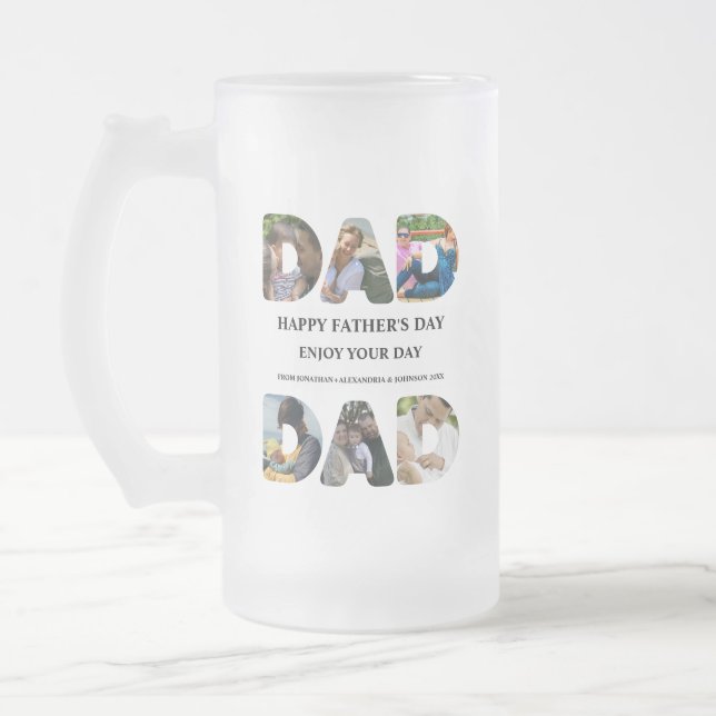 Create your own Happy fathers day 6 photo collage Frosted Glass Beer Mug (Left)