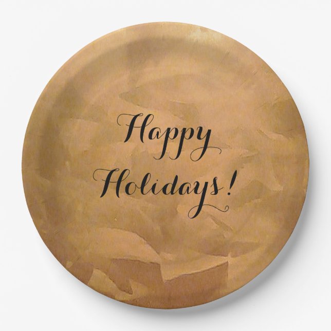 Create Your Own Happy Holidays Copper Metallic Paper Plates (Front)