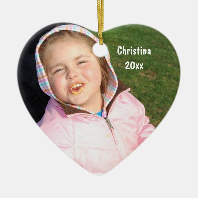 Create Your Own Heart Photo Keepsake With Text Ceramic Ornament (Front)