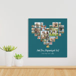 Create Your Own Heart Shaped Photo Collage Faux Canvas Print<br><div class="desc">Create your own heart shaped photo collage faux canvas print featuring your favorite pictures in a love heart shape photo grid. Add your personalized text in modern minimalist typography in white on teal color background.</div>