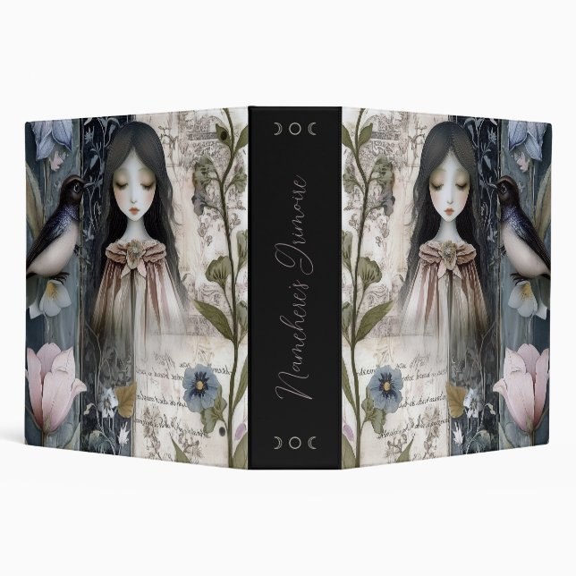 Create Your Own Hedge Witch Garden Bird Botanical 3 Ring Binder (Background)