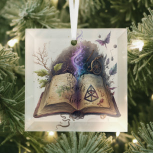 Create Your Own Hedge Witch Spell Book Glass Ornament