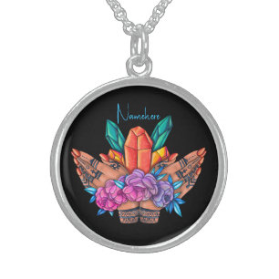 Create Your Own Henna Hands Crystals & Roses Sterling Silver Necklace