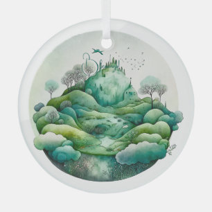 Create Your Own Hilly Green Landscape Glass Ornament