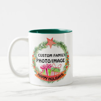 Create Your Own Holiday Christmas Family Photo Two-Tone Coffee Mug