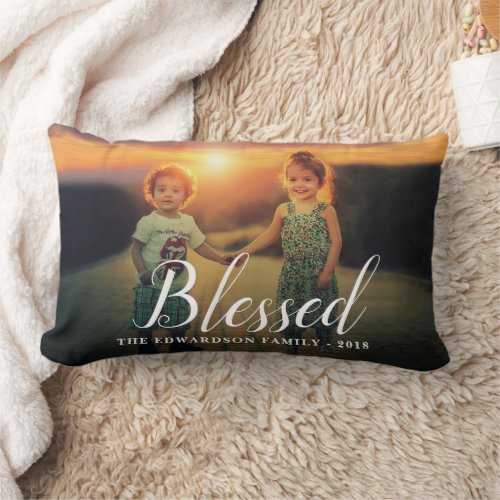 Create your own holidays Blessed script photo Lumbar Pillow