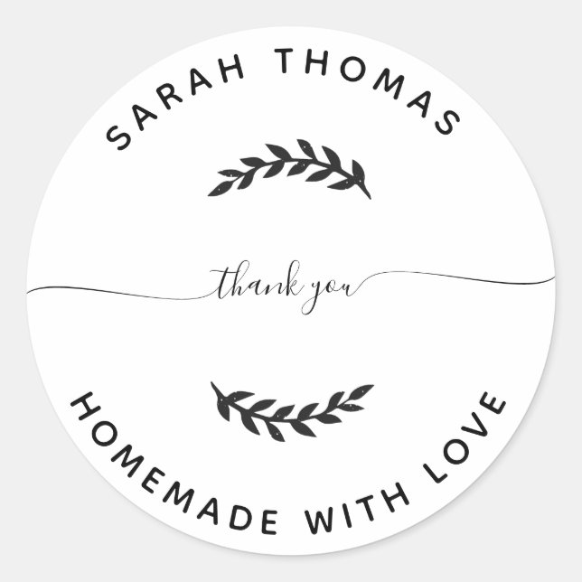 Create Your Own Homemade with Love Thank You Classic Round Sticker (Front)