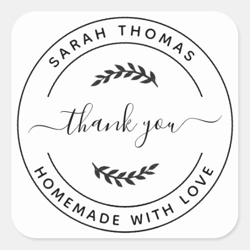 Create Your Own Homemade with Love Thank You Square Sticker