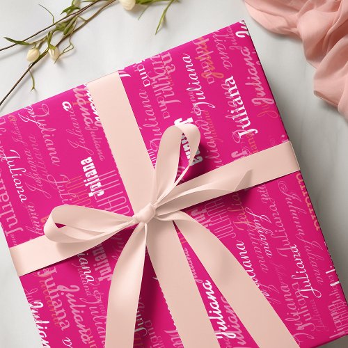 create your own hot_pink name pattern wrapping paper
