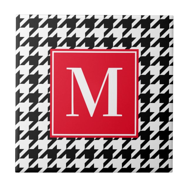 Create Your Own Houndstooth Pattern Monogrammed Ceramic Tile (Front)