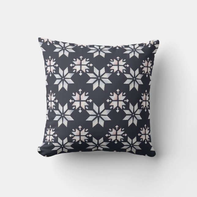 Create Your Own Hygge Magical Snowflakes Black Throw Pillow (Front)