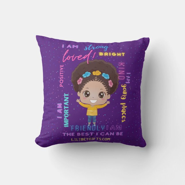 Create Your Own I AM - Positive Girl Affirmations Throw Pillow (Front)