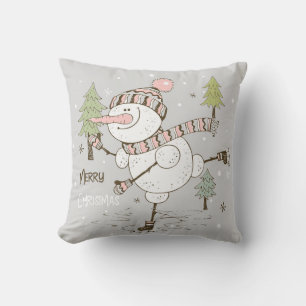 Create Your Own Ice Skating Snowman Christmas Throw Pillow