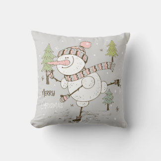Create Your Own Ice Skating Snowman Christmas Throw Pillow