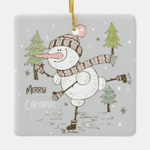 Create Your Own Ice Skating Winter Snowman Ceramic Ornament