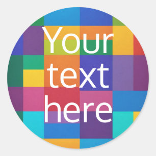 create your own image and text, rainbow squares classic round sticker