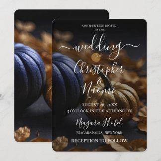 Create Your Own Indigo & Gold Pumpkins  Invitation