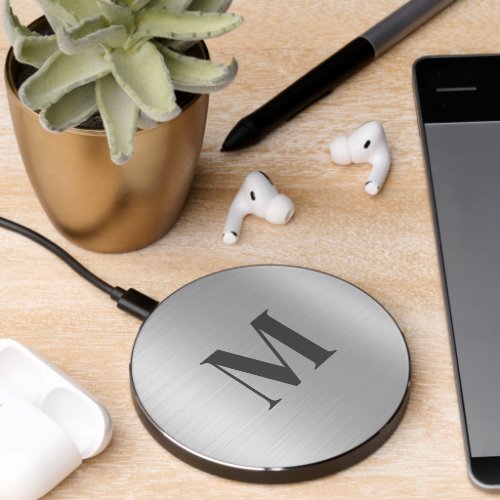 Create your own Initial Silver background  Wireless Charger