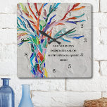 Create Your Own Inspirational/Motivational Quote Square Wall Clock<br><div class="desc">This unique Wall Clock is decorated with a colorful mosaic Tree of Life design.
Add your chosen quote to personalize it. 
Click Customize Further to edit font,  font size and font color.
Original Mosaic © Michele Davies.</div>