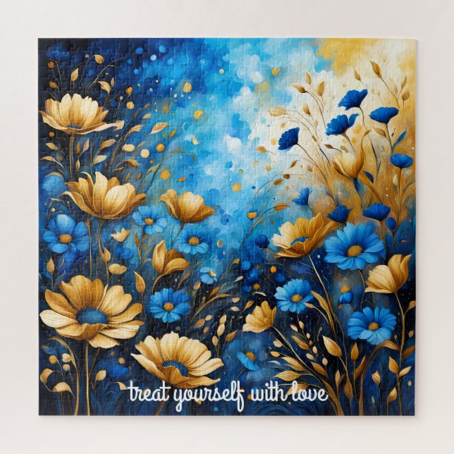 create your own inspirational quote,blue floral jigsaw puzzle (Vertical)