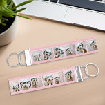 Create Your Own Instagram 12 Photo Collage pink Wrist Keychain<br><div class="desc">Use up to 12 square or selfie phone photos to create a unique and personal gift. Or you can keep the hipster puppy and make a trendy keepsake. If you need to adjust the pictures,  click on the customize tool to make changes.</div>