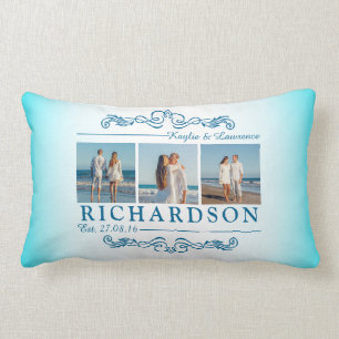 Create Your Own Instagram Beach Wedding Monogram Lumbar Pillow